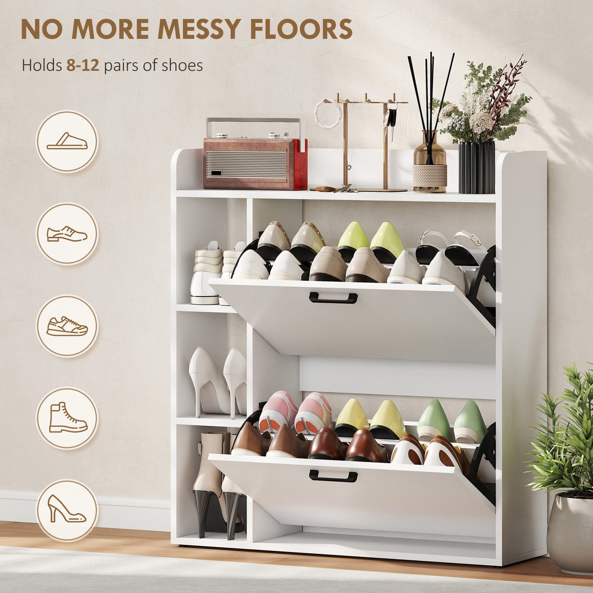 Shoe Cabinet with 2 Flip Drawers – 33"W x 36"H