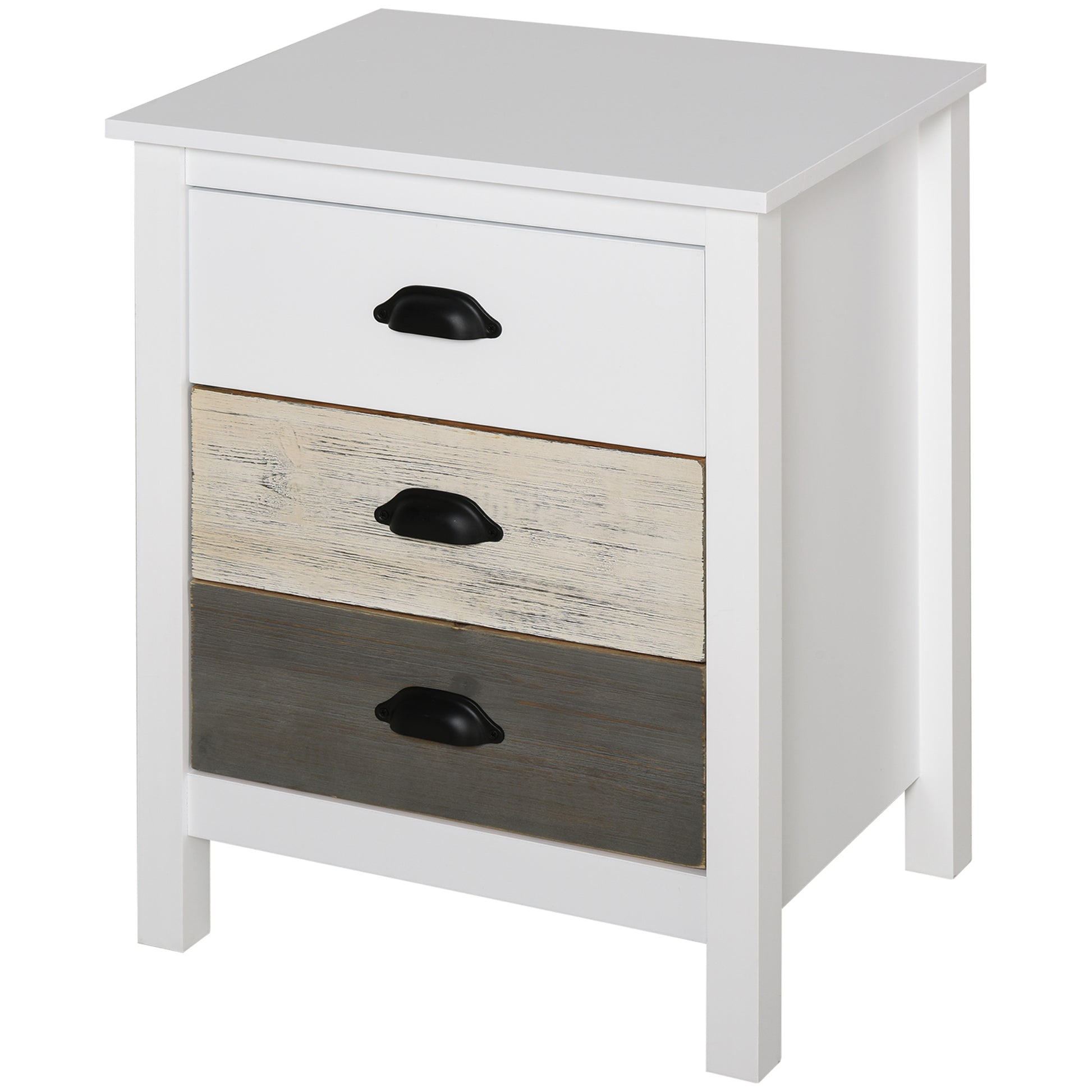 HOMCOM Modern 3-Drawer Wooden Bedside Nightstand - Accent Storage Cabinet