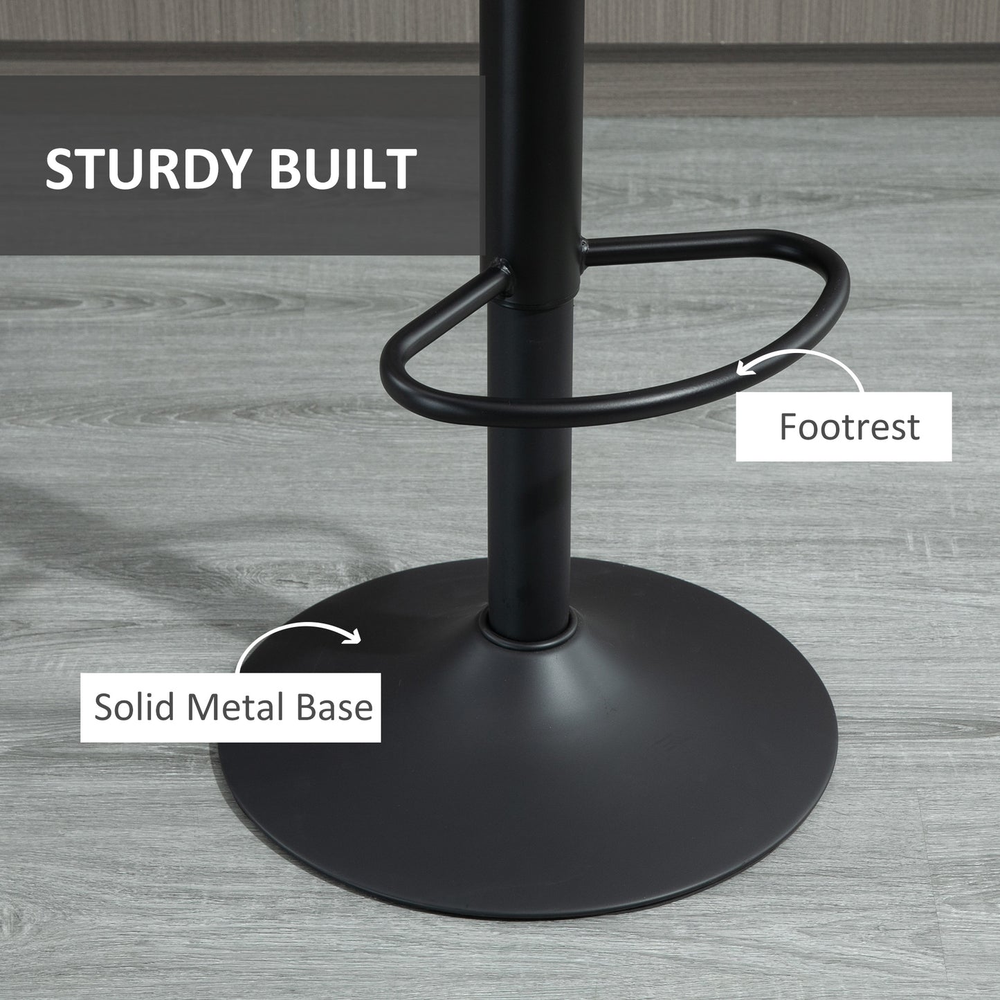 HOMCOM Adjustable Swivel Bar Stools Set of 2, Upholstered Grey Leathaire with Backrest