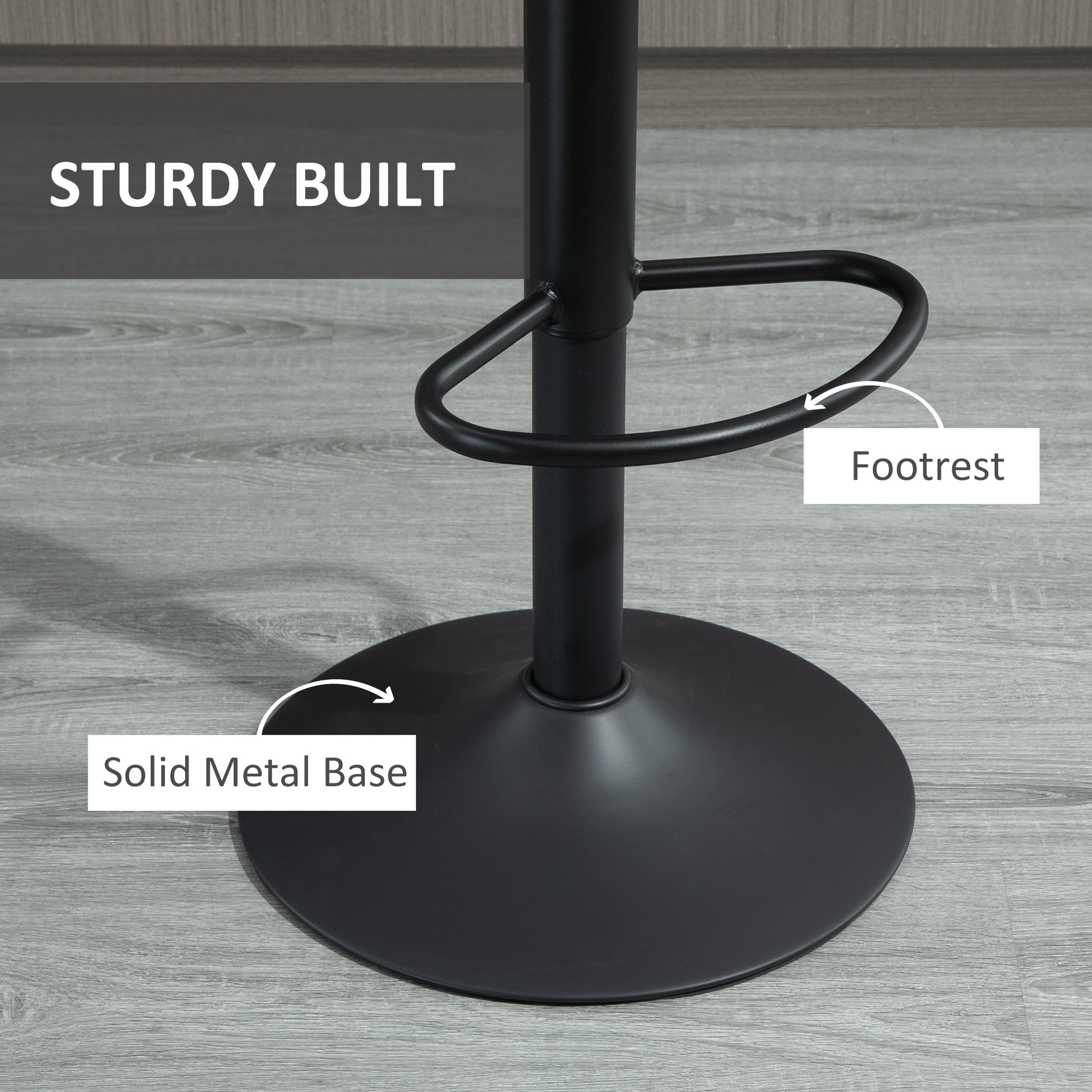 HOMCOM Adjustable Swivel Bar Stools Set of 2, Upholstered Grey Leathaire with Backrest