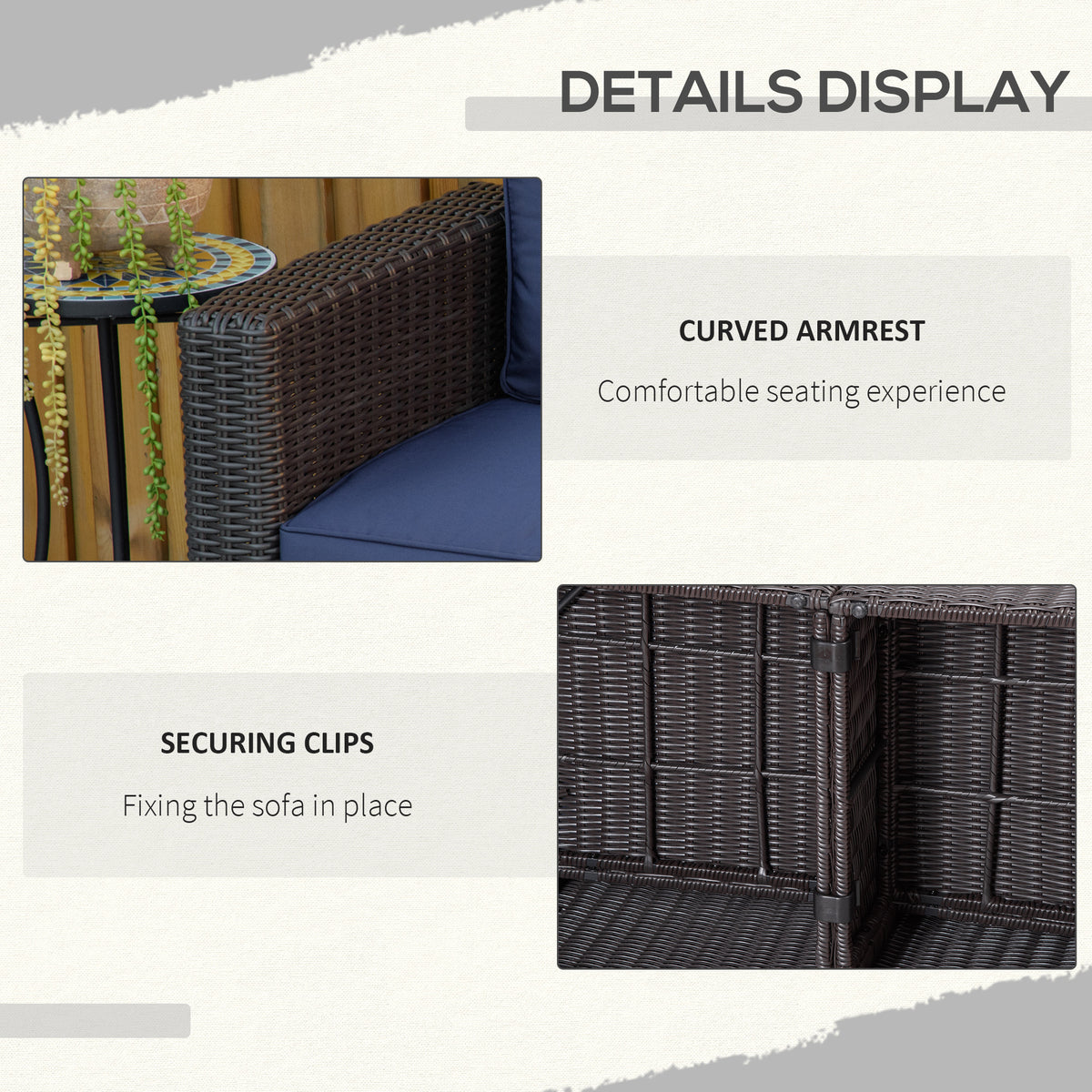 2 Pieces Patio Furniture Set Outdoor Loveseat Wicker Corner Sofa Set Outdoor Freely Combination PE Rattan Furniture, W/ Curved Armrests & Padded Cushion for Balcony, Garden, Lawn