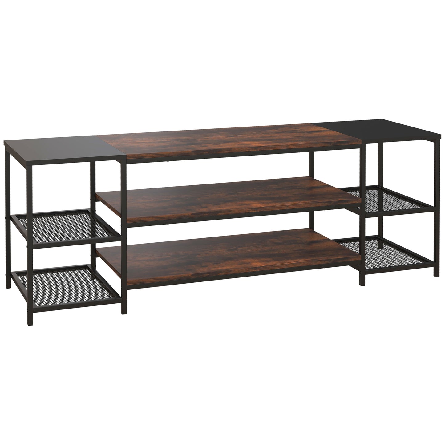 HOMCOM Rustic Industrial TV Stand for 65-inch TVs, Open Storage Console