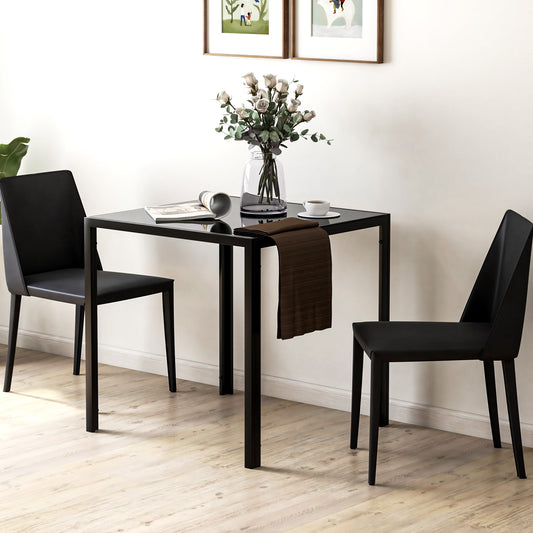 30" Square Kitchen Table for 2-4 with Tempered Glass Top and Steel Legs