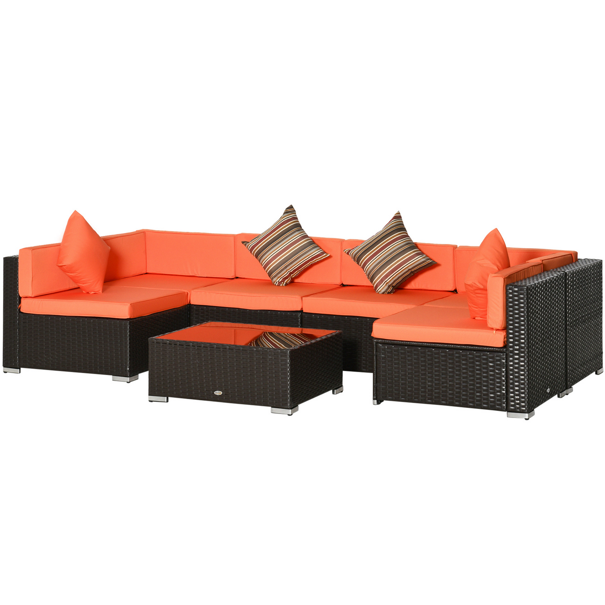7 Pieces Outdoor Rattan Furniture Set, Patio Wicker Sectional Conversation Sofa Set – Orange
