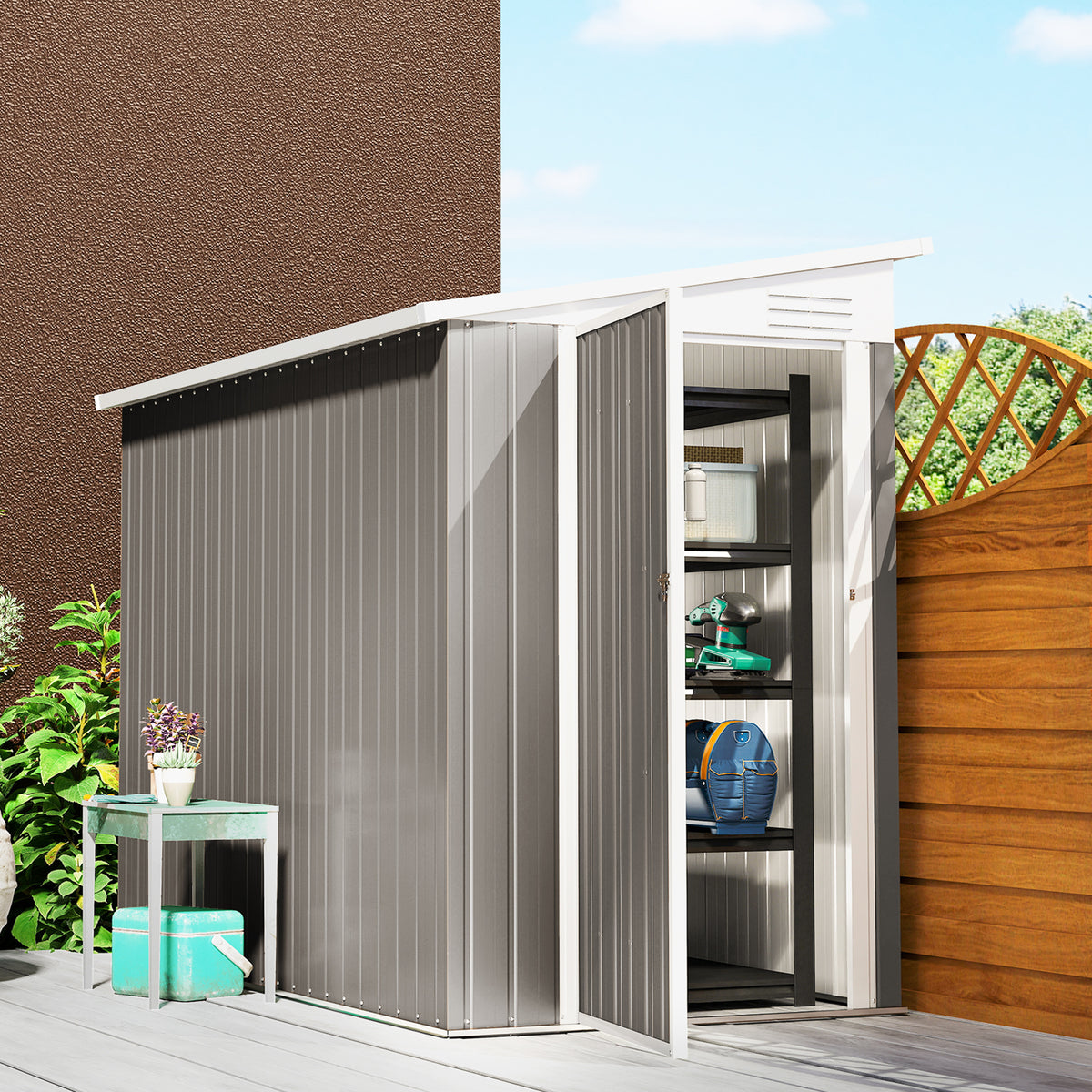 4' x 8' Outdoor Storage Shed Lean to Metal Tool Shed with Lockable Door and 2 Air Ventilations