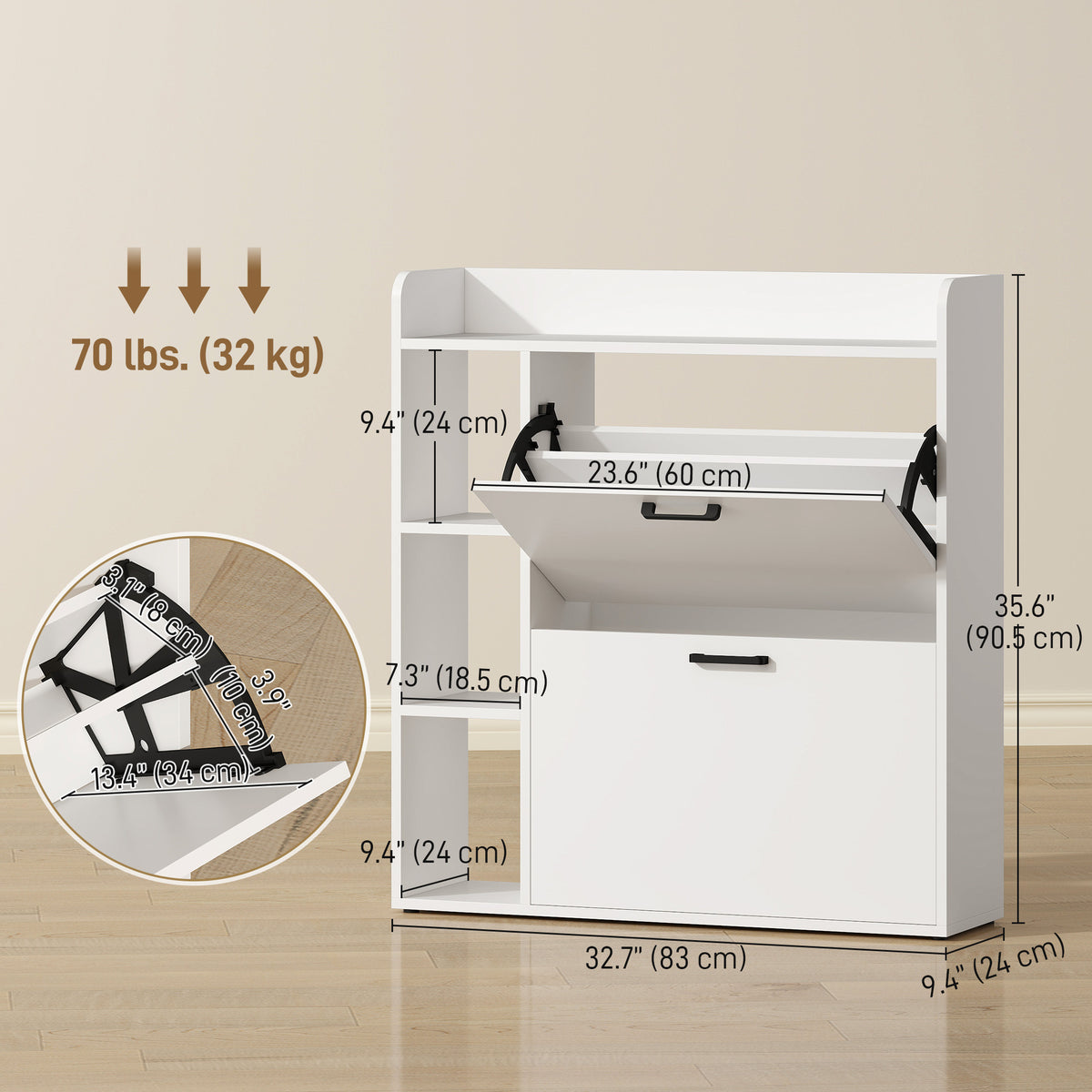 Shoe Cabinet with 2 Flip Drawers – 33"W x 36"H