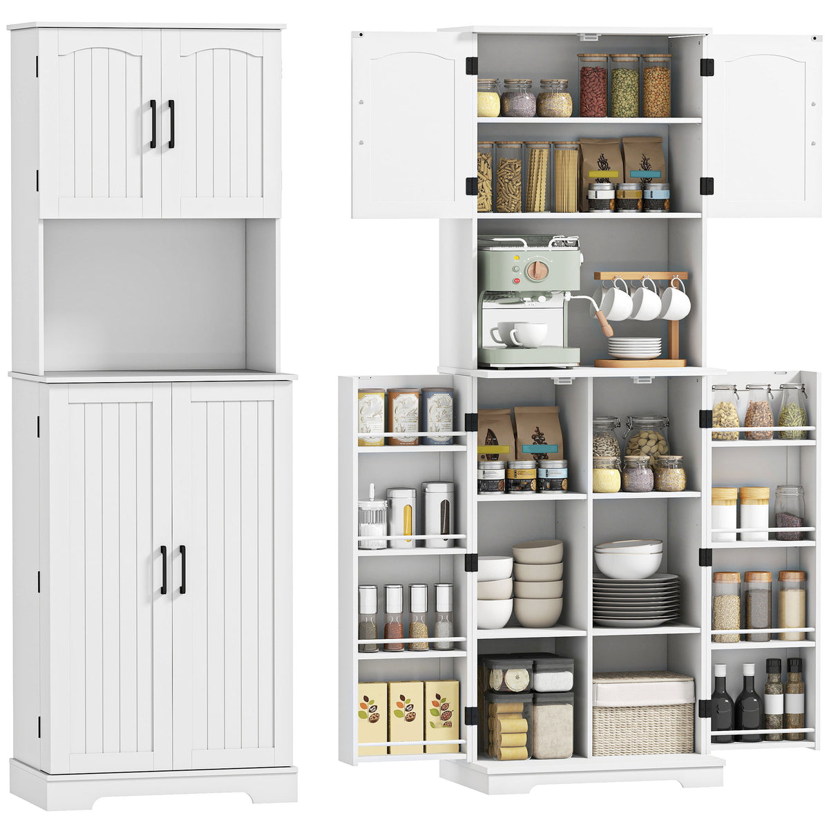 Farmhouse Kitchen Storage Cabinet with Adjustable Shelves – 24"W x 71"H