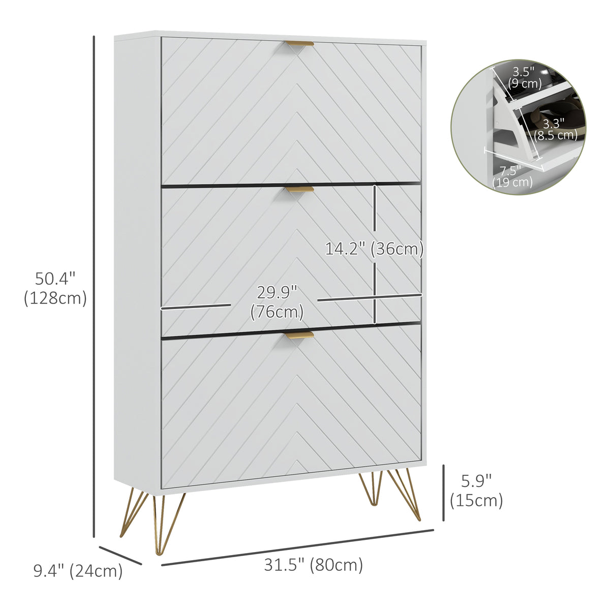 Modern Shoe Storage Cabinet with 3 Flip Drawers – 31"W x 50"H