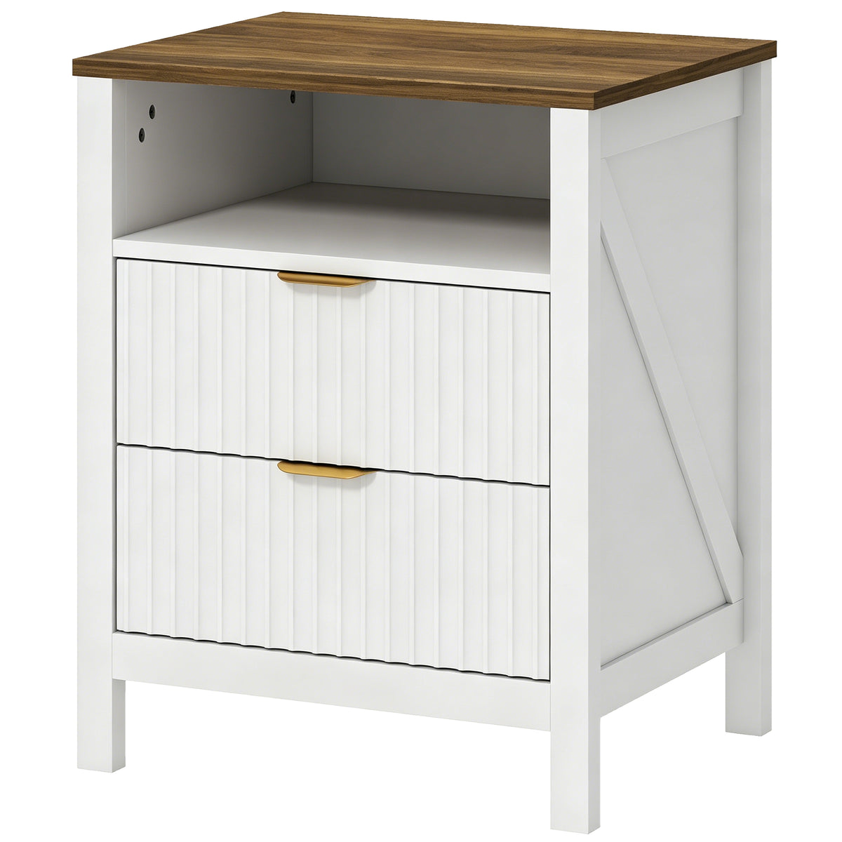 Fluted 2-Drawer Nightstand with Open Shelf – 20"W x 24"H