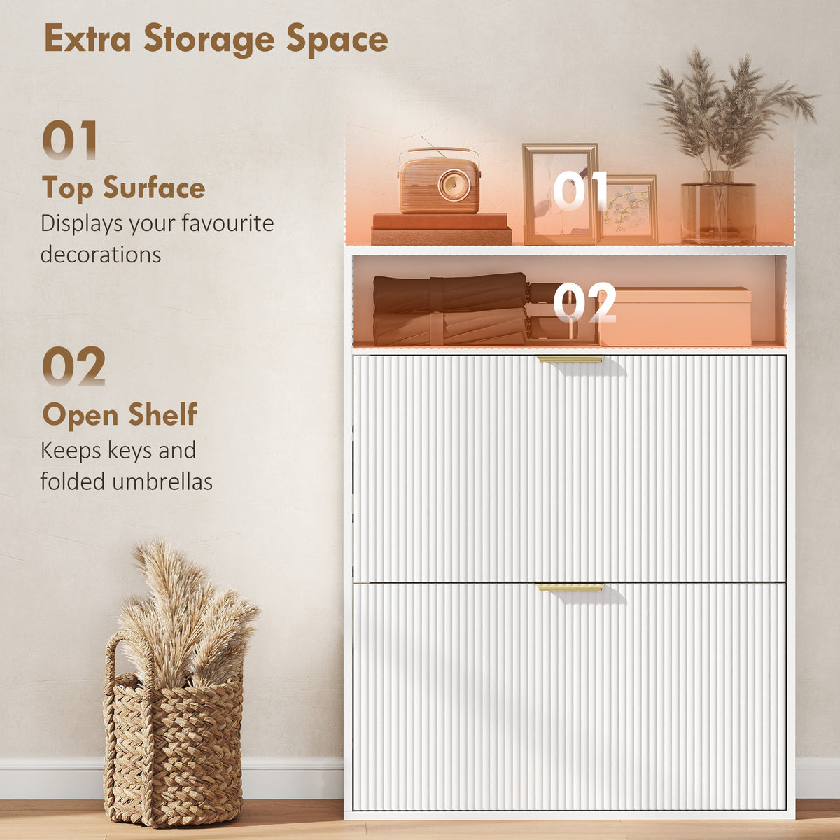 Shoe Cabinet with 2 Flip Drawers – 31"W x 40"H