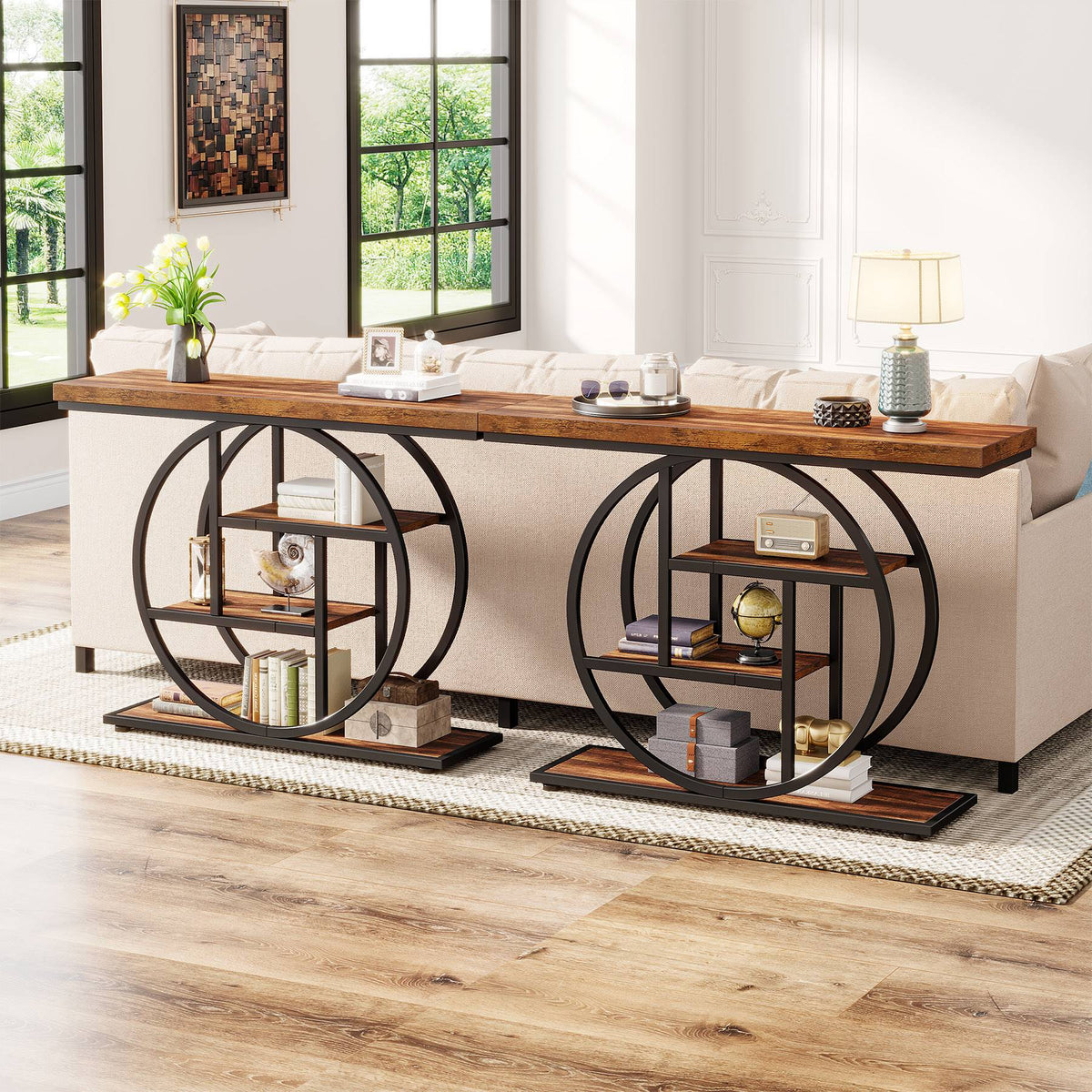 41.3" Console Table, Industrial 4-Tier Sofa Entryway Table with Circle Base