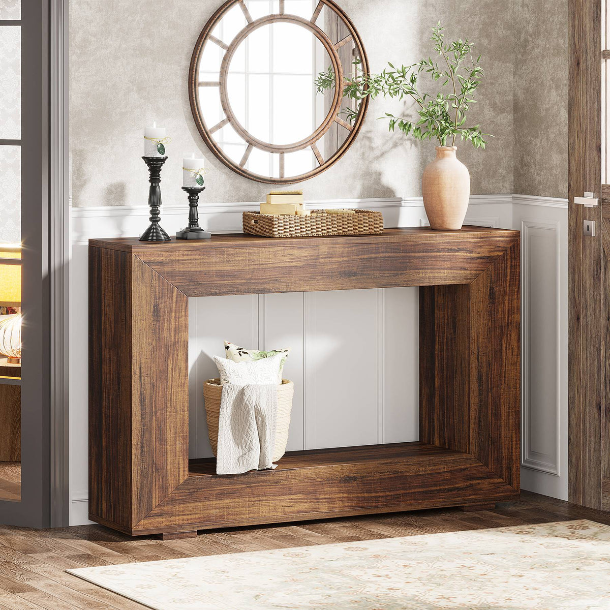 Farmhouse Console Table, 47" Wood Entryway Sofa Table with Storage