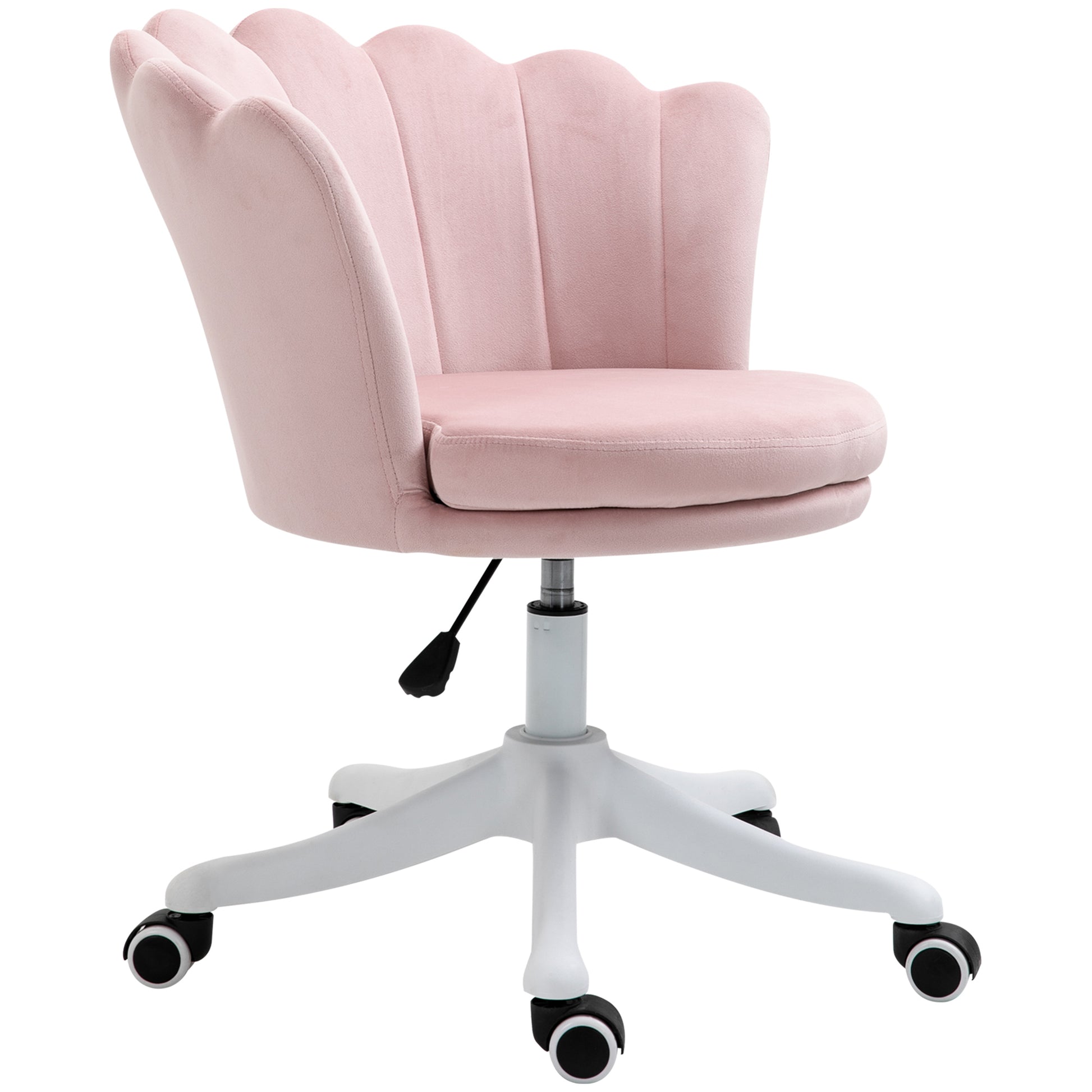 HOMCOM Pink Velvet Scallop Mid-Back Office Chair Adjustable Swivel Desk Computer Chair