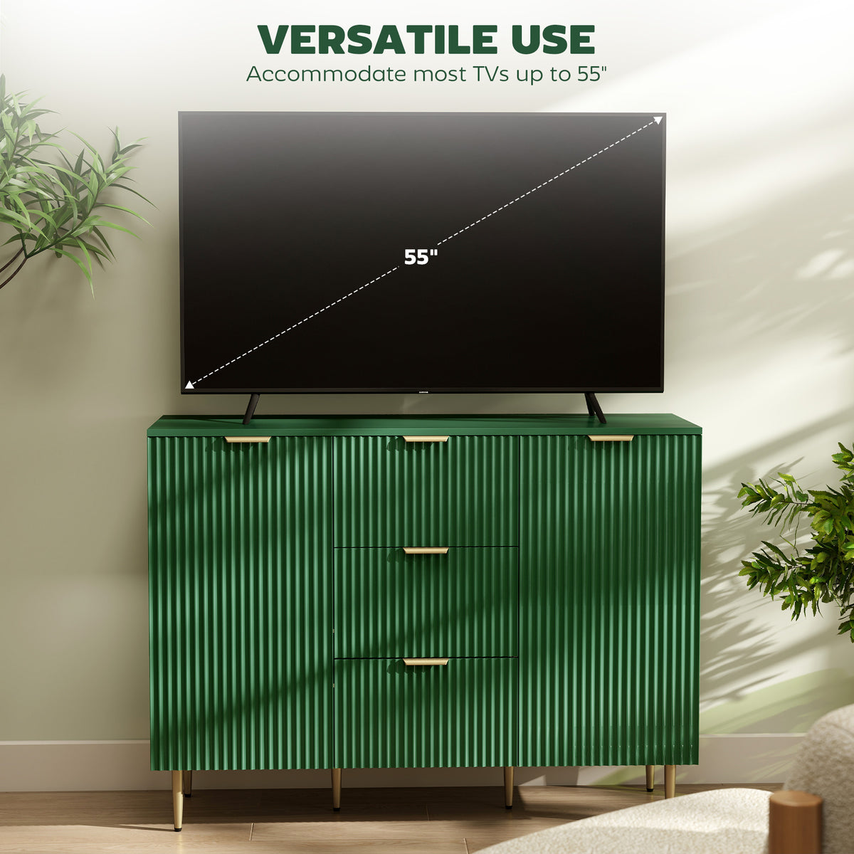 Sideboard Buffet Cabinet with 3 Drawers and Adjustable Shelves – 47"W x 35"H