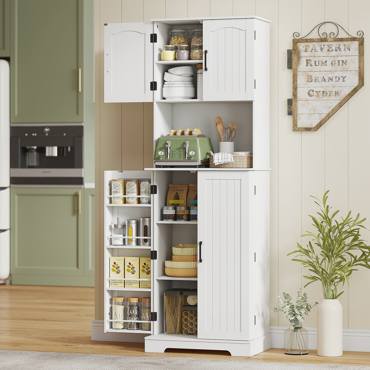 Farmhouse Kitchen Storage Cabinet with Adjustable Shelves – 24"W x 71"H