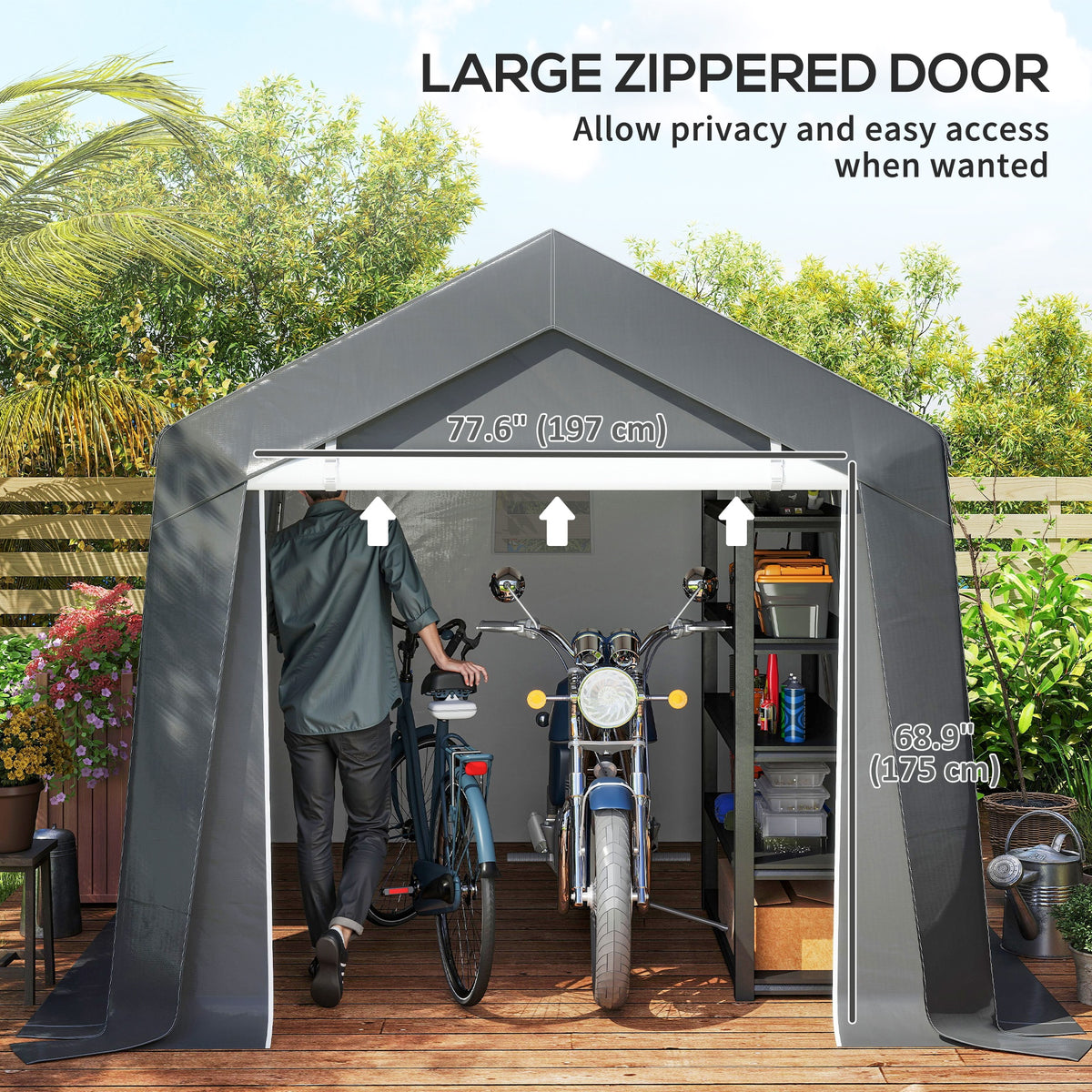 10' x 10' Outdoor Storage Shed Portable Garage with Roll-up Door for Motorcycle, Bike, Garden Tools