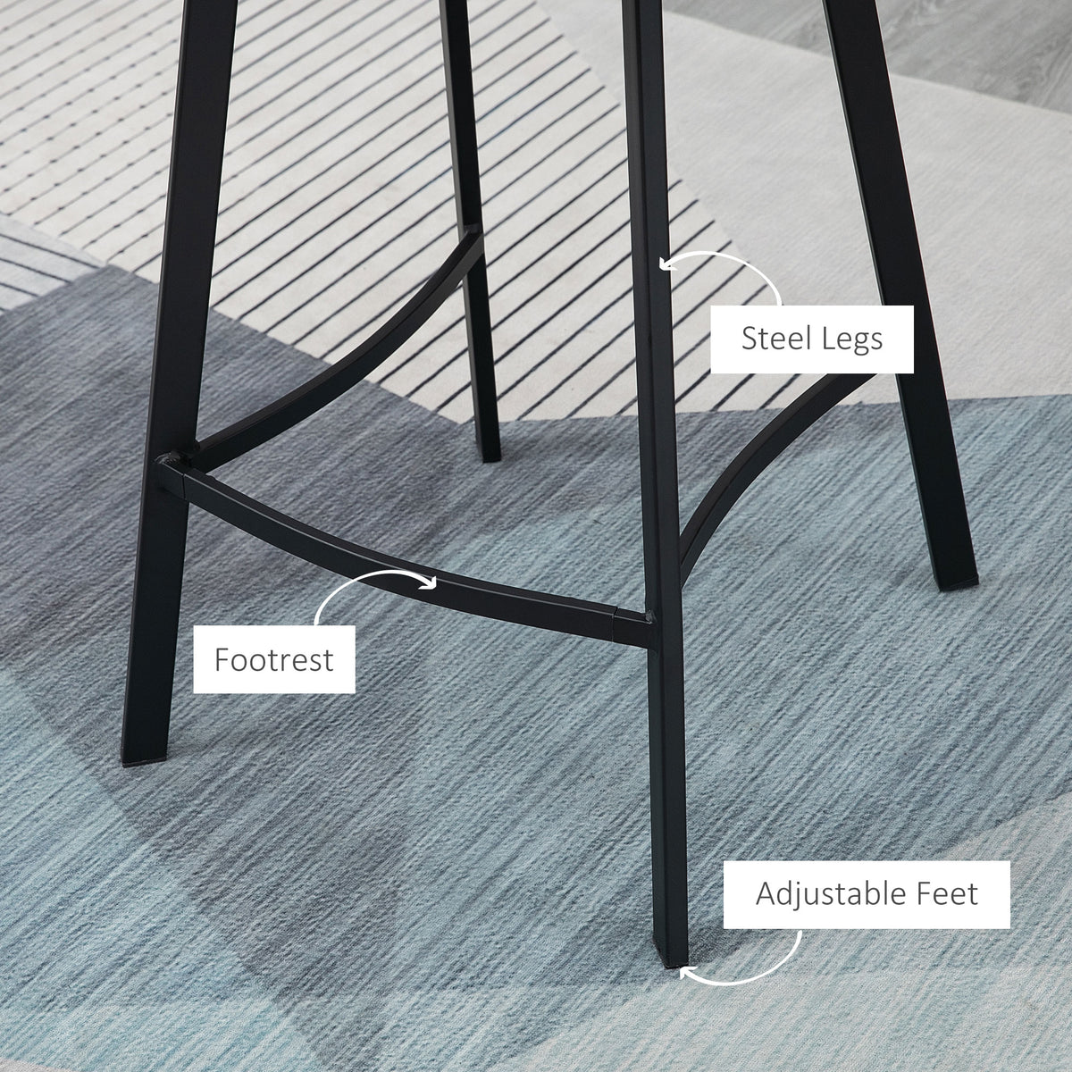 PU Leather Counter Stools with Curved Back and Steel Legs, Set of 2, Brown
