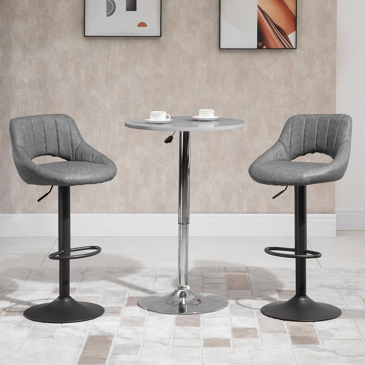 Faux Leather Swivel Counter Stools with Cutout Back, Set of 2, Grey