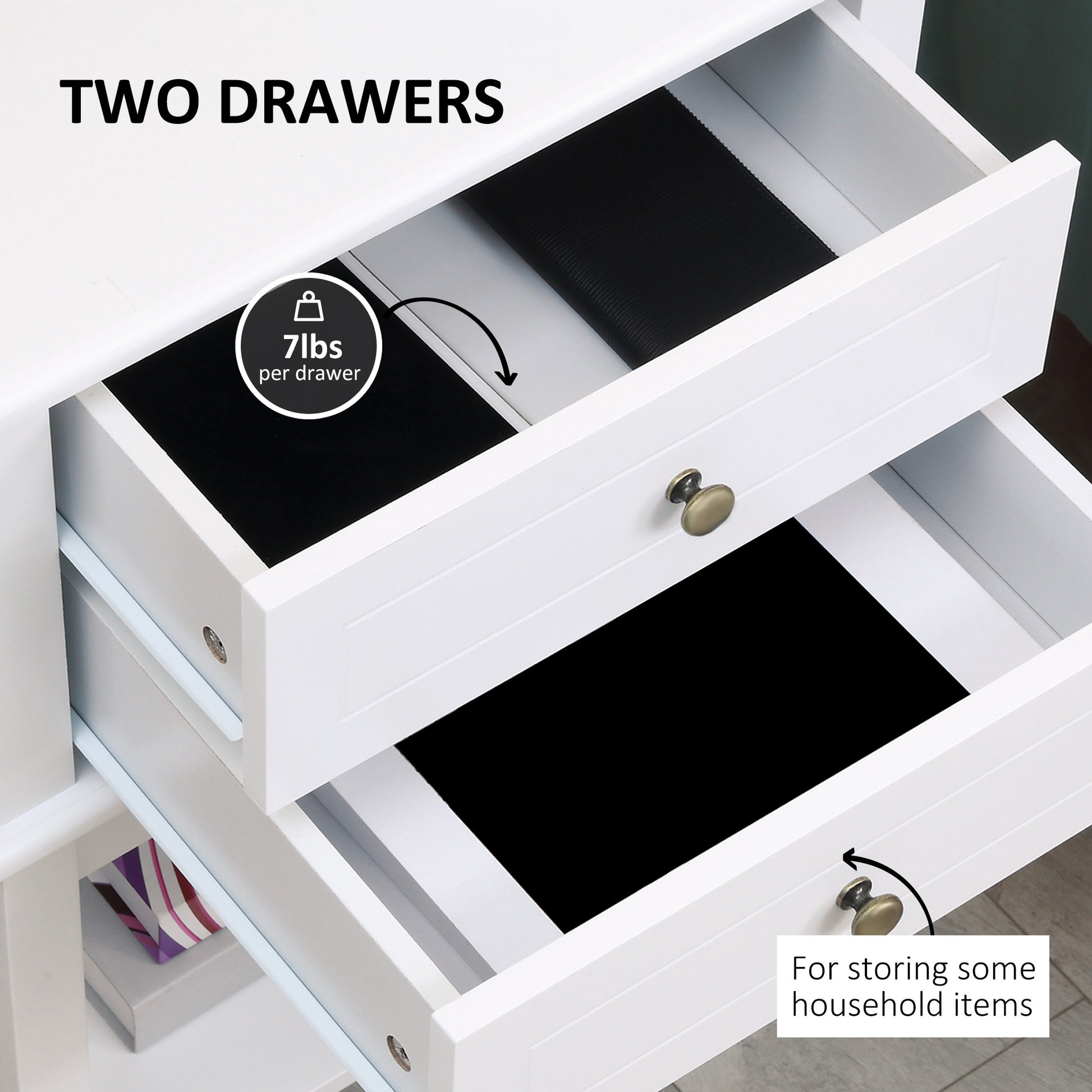 Modern White Nightstand End Table with Drawers and Storage Shelf