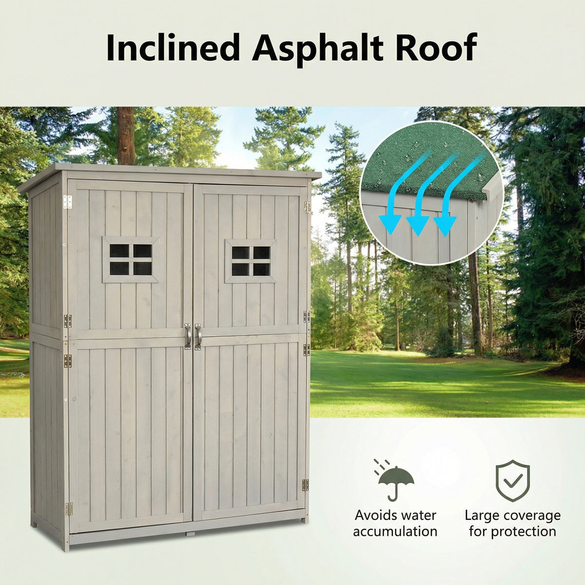 4' x 1.5' Wooden Garden Storage Shed, Outdoor Tool Cabinet Organizer with Windows and Double Door – Grey