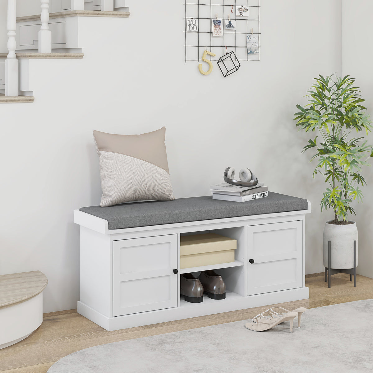 Shoe Storage Bench with Cushioned Seat – 41"W x 19"H