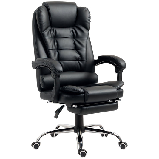 HOMCOM Ergonomic High-Back Executive Office Chair with Retractable Footrest, Black PU Leather