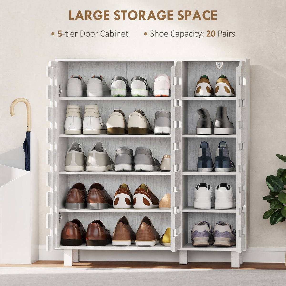 Shoe Cabinet with Hollowed-Out Doors – 34"W x 37"H