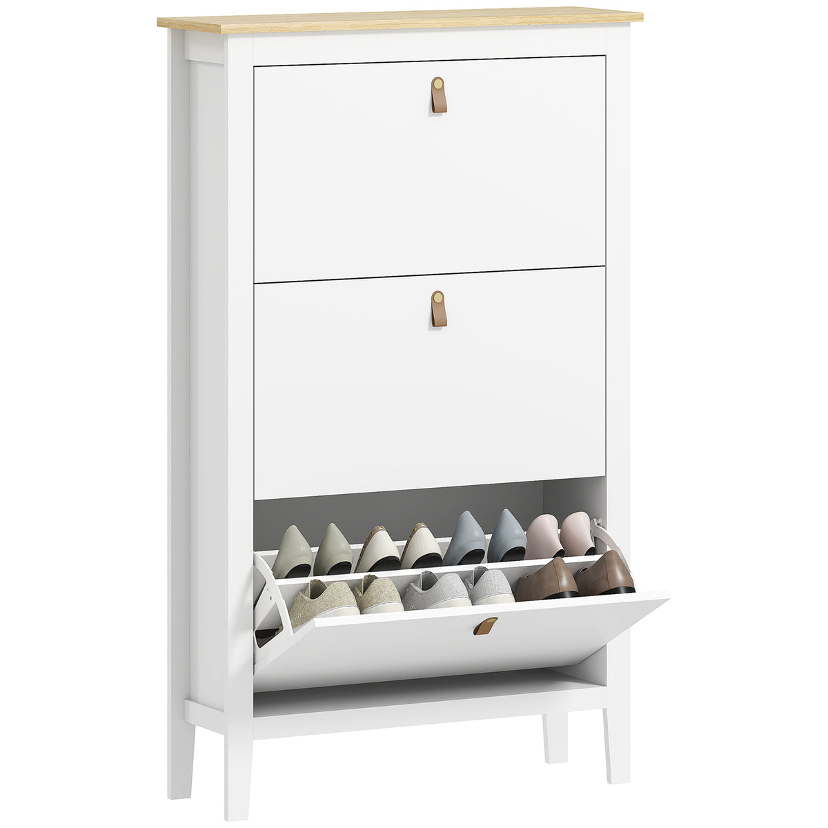 Narrow Shoe Cabinet with 3 Flip Drawers – 31"W x 52"H