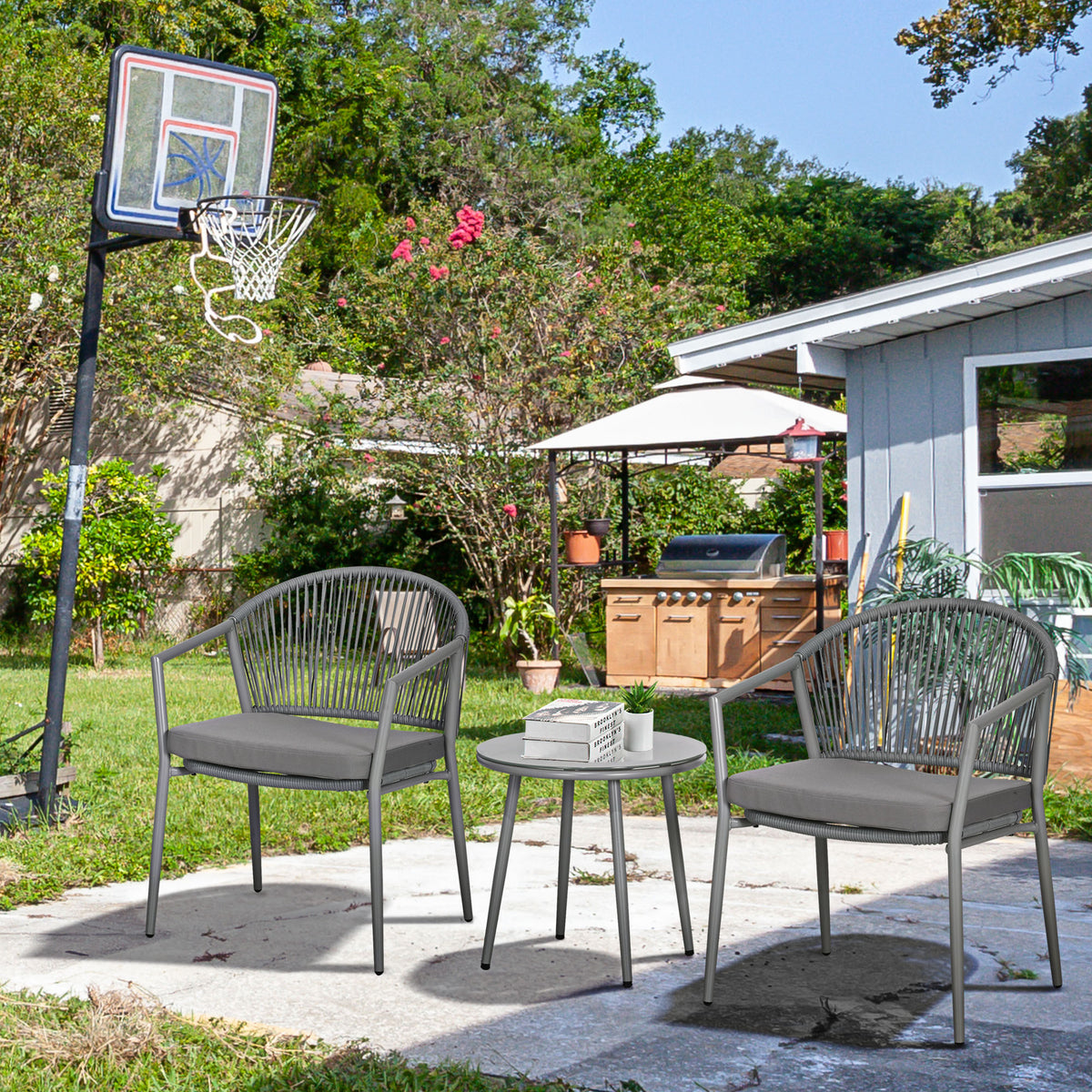3-Piece Rattan Bistro Set, Garden Seating Group with 2 Armchairs and Coffee Table, Balcony Furniture Set
