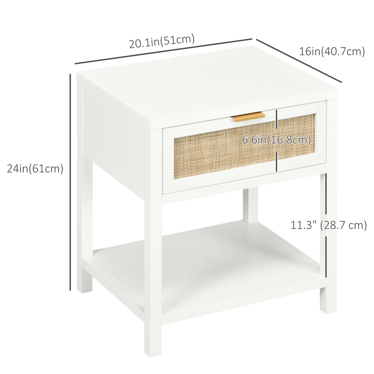 Boho Nightstand with Rattan Drawer and Open Shelf – 20"W x 24"H