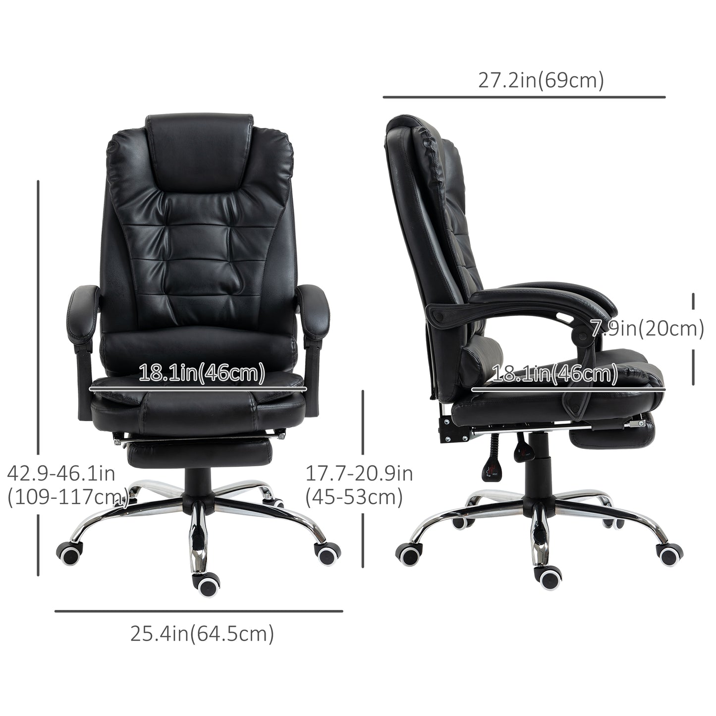 HOMCOM Ergonomic High-Back Executive Office Chair with Retractable Footrest, Black PU Leather