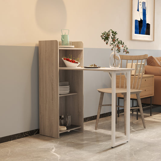 2-in-1 Wall Drop Leaf Dining Table with 4-Tier Storage Shelf for Small Spaces