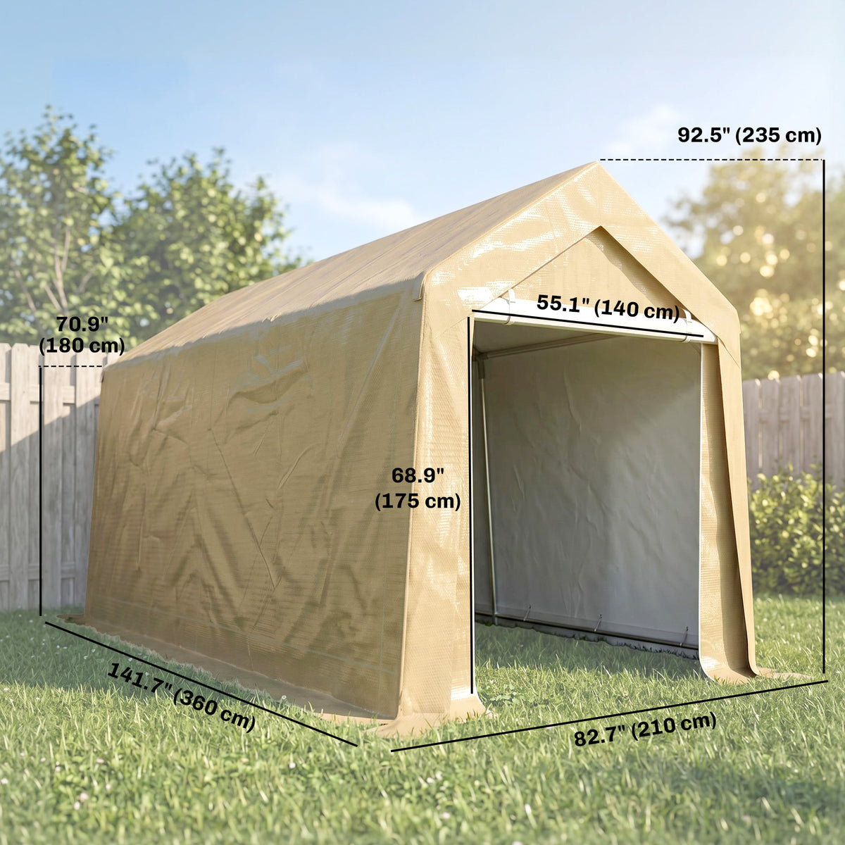 7' x 12' Outdoor Storage Shed Portable Garage with Roll-up Door for Motorcycle, Bike, Garden Tools