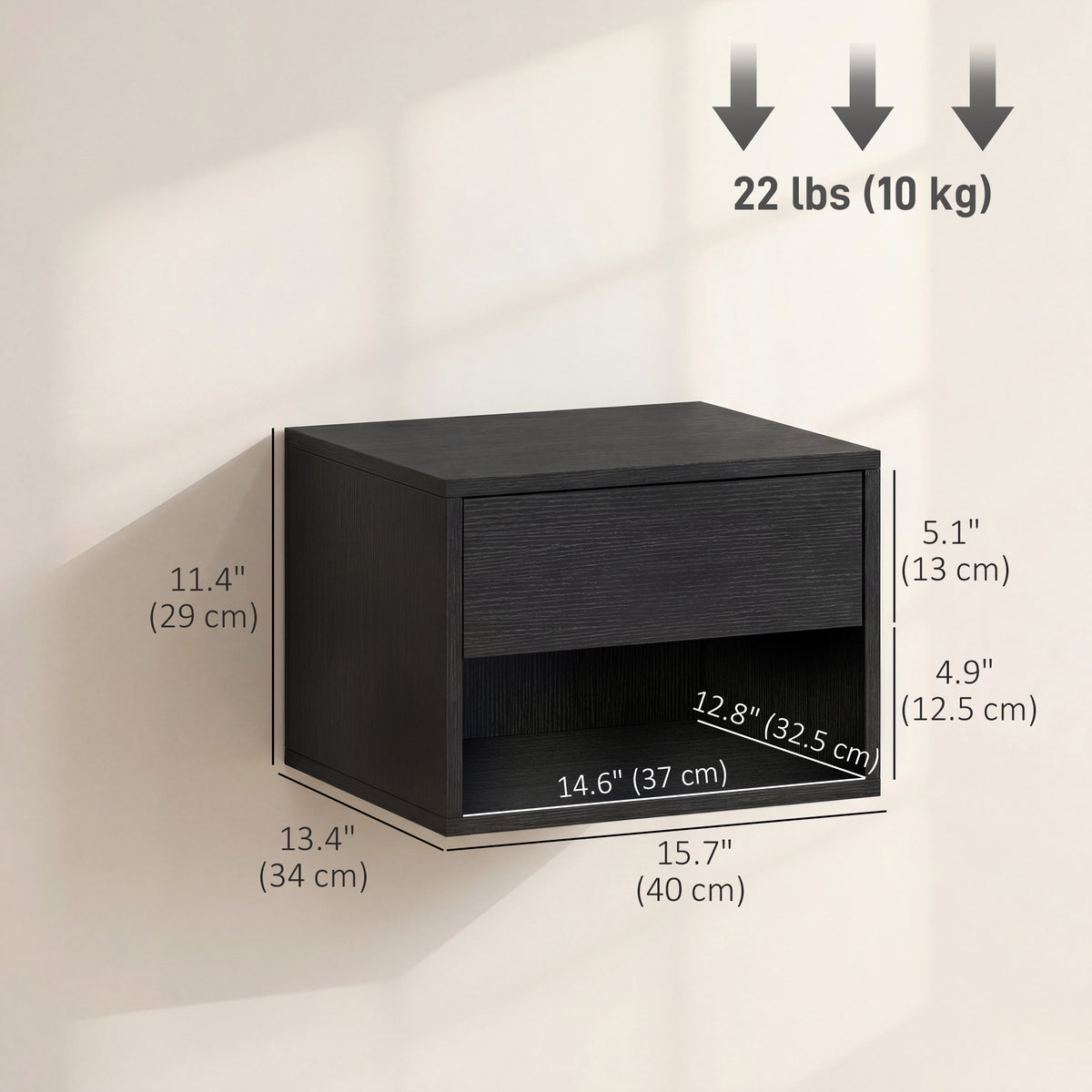 Floating Nightstands with Drawer, Set of 2 – 16"W x 11"H