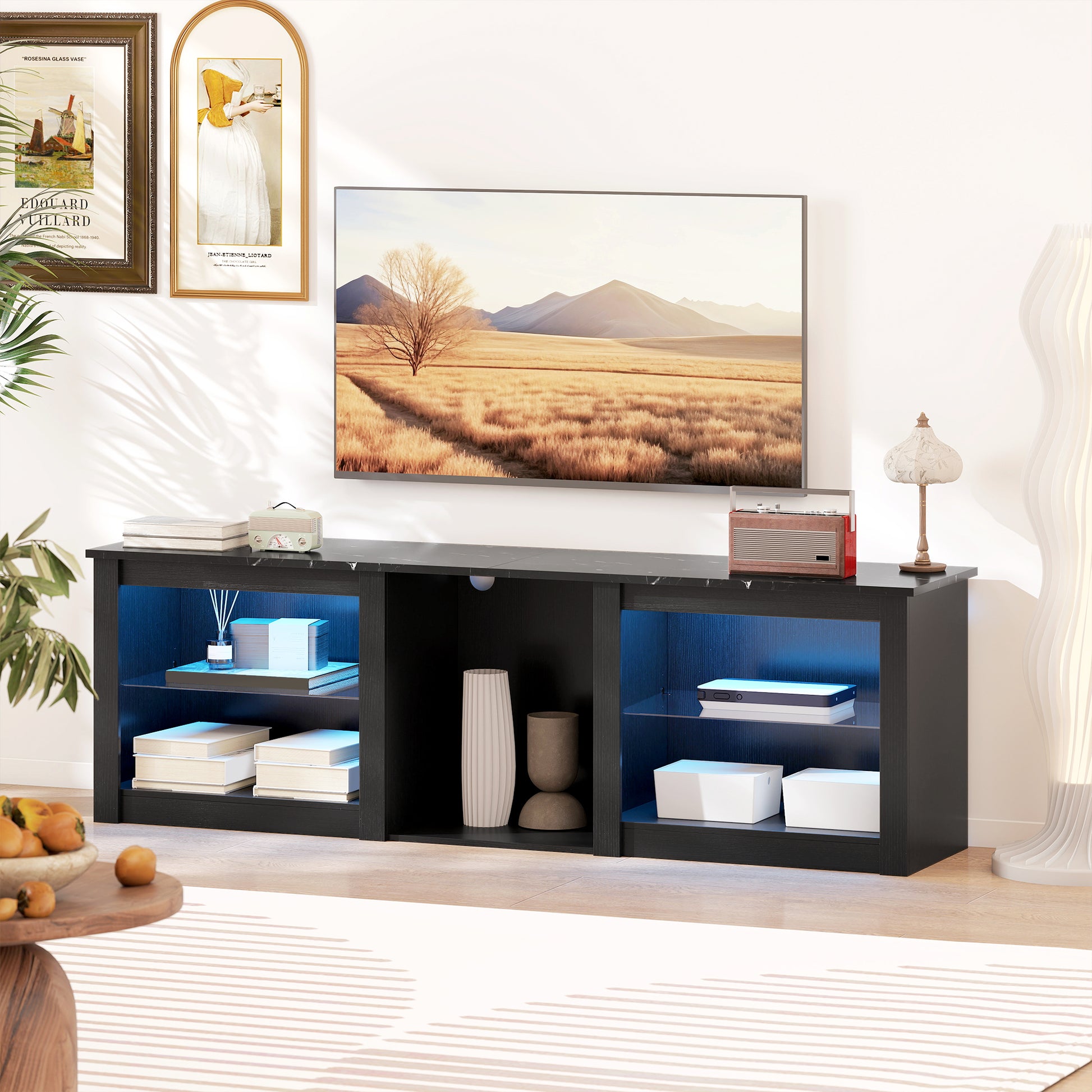HOMCOM LED TV Stand Modern Entertainment Center Black