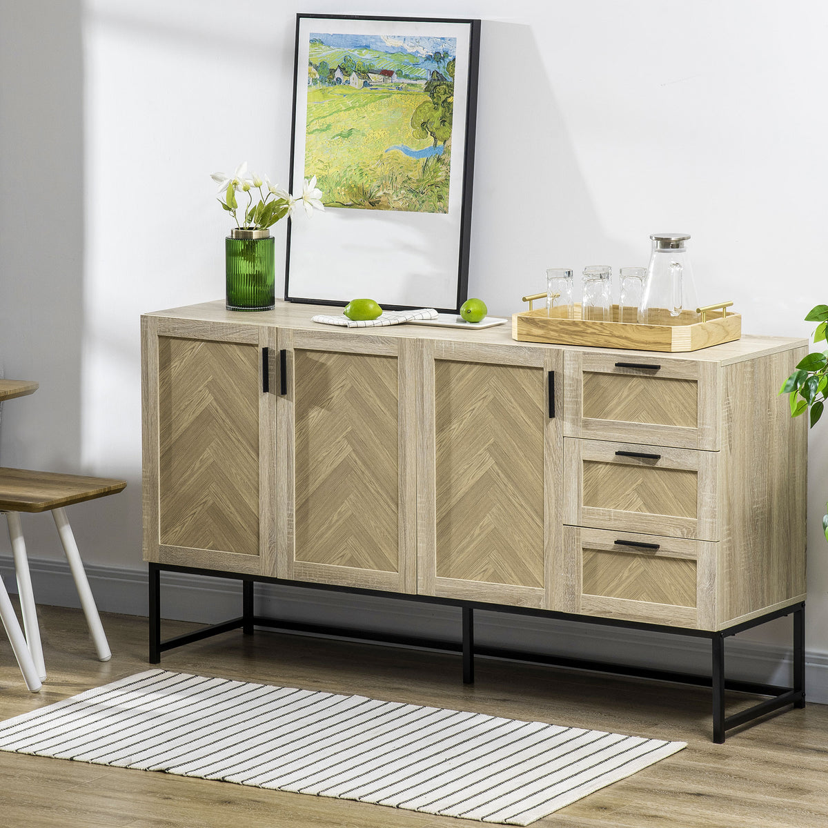 Buffet Cabinet with Drawers and Adjustable Shelves – 62"W x 34"H