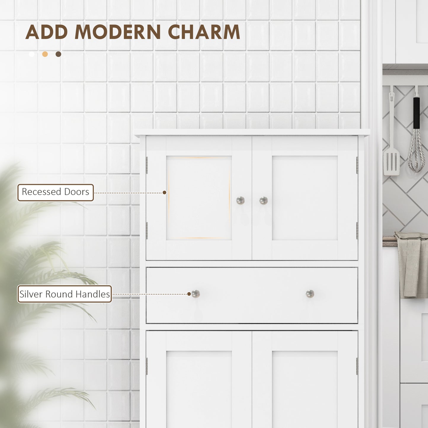 HOMCOM Modern Kitchen Cabinet 4‑Door With Drawer, Adjustable Shelf White
