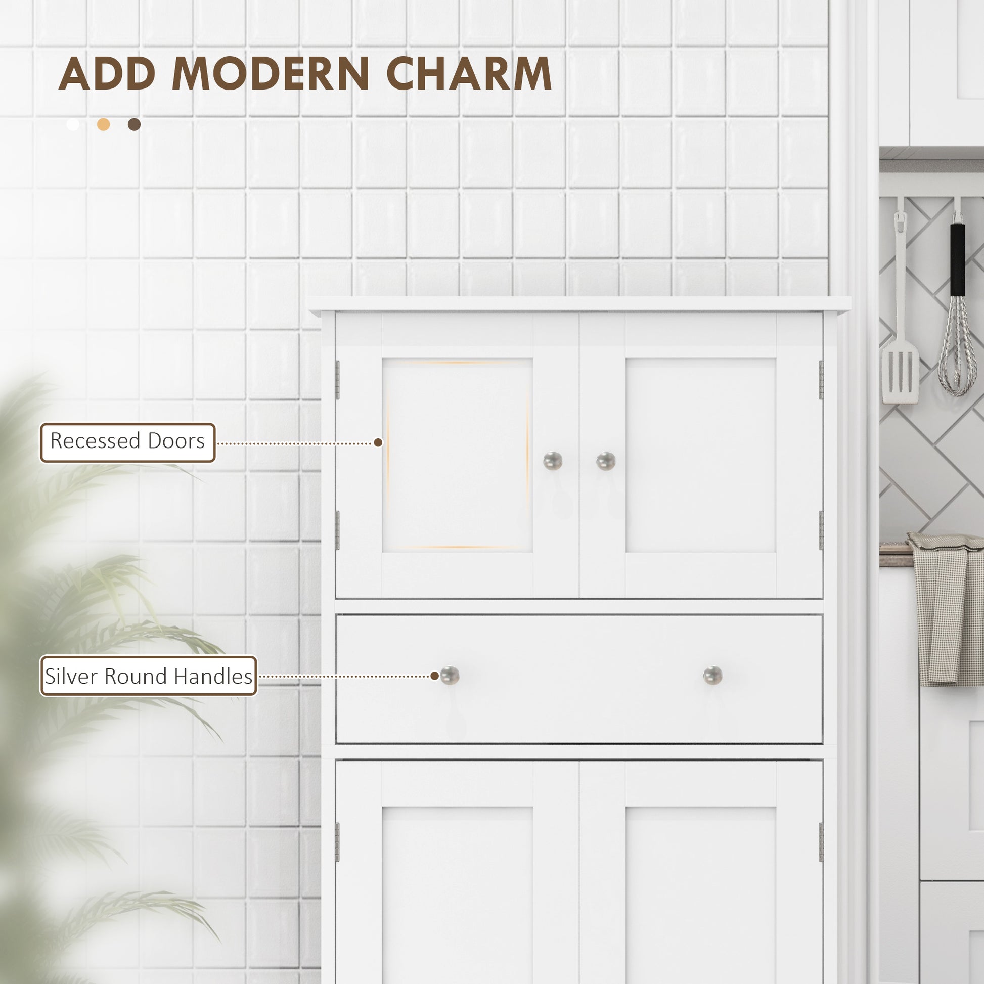 HOMCOM Modern Kitchen Cabinet 4‑Door With Drawer, Adjustable Shelf White