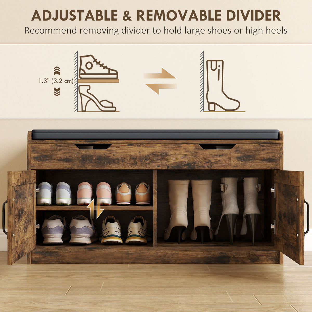 Entryway Shoe Storage Bench with 2-Tier Cabinet – 39"W x 20"H