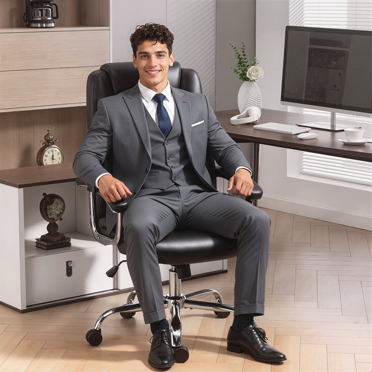 Big and Tall Office Chair 400 lbs, Desk Chair with Spring Cushion, PU Leather, Black