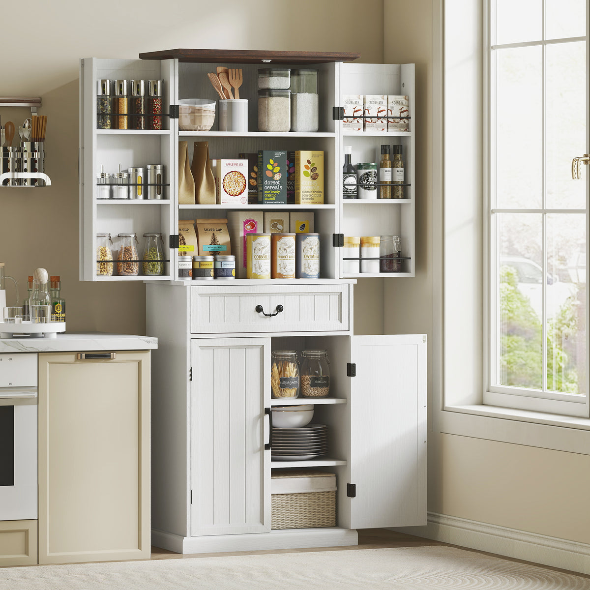 Farmhouse Storage Cabinet with Door Shelves – 30"W x 71"H