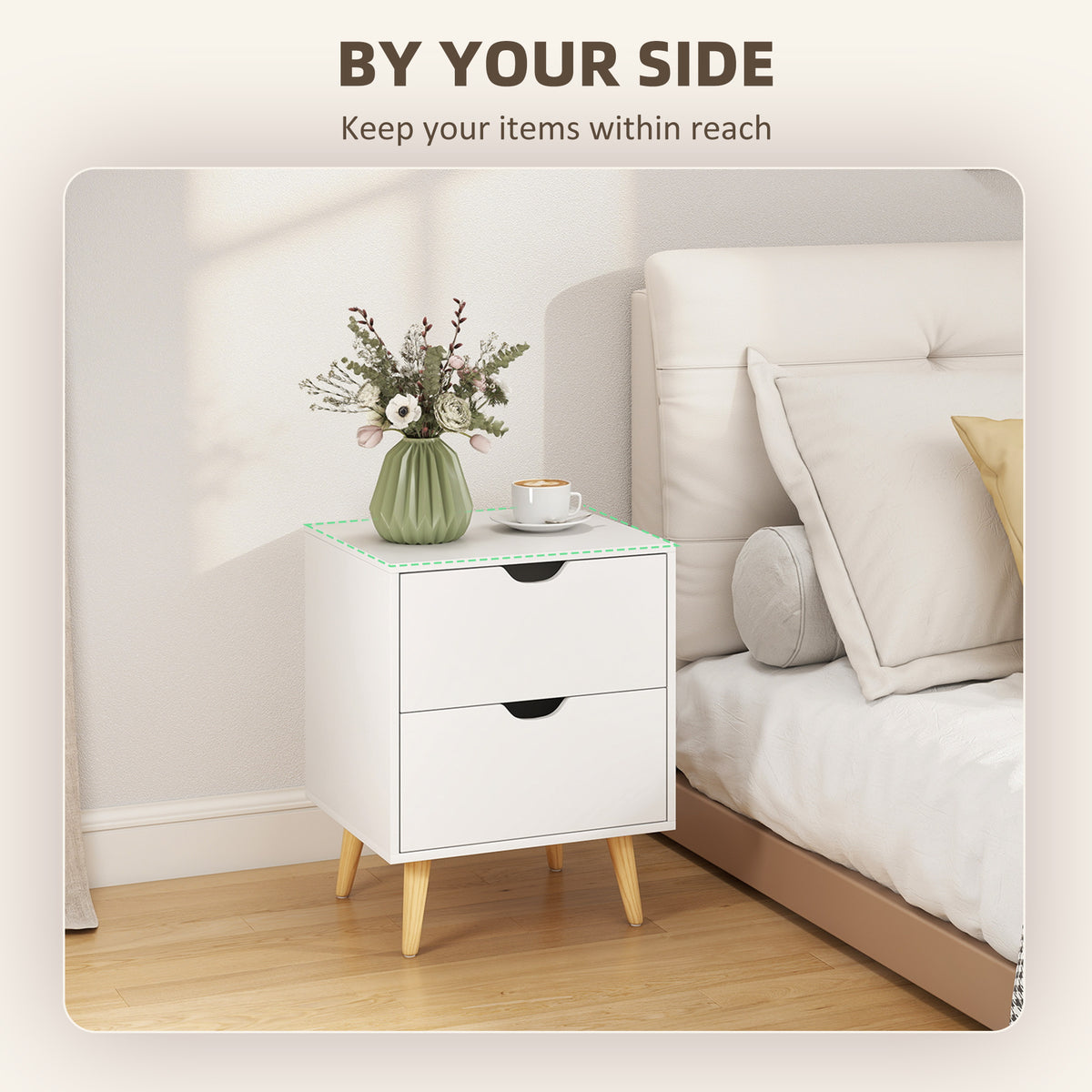 2-Drawer Nightstands with Pine Wood Legs, Set of 2 – 16"W x 20"H