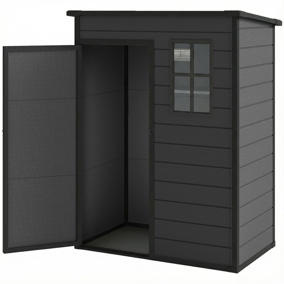 5 x 3FT Garden Shed with Floor, Outdoor Storage Shed with Lockable Door, Window and Vent for Backyard, Patio – Dark Grey