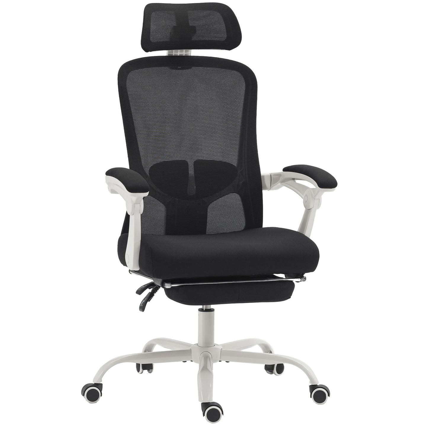 HOMCOM Ergonomic Mesh Reclining Office Chair with Adjustable Lumbar Support & Footrest, Black