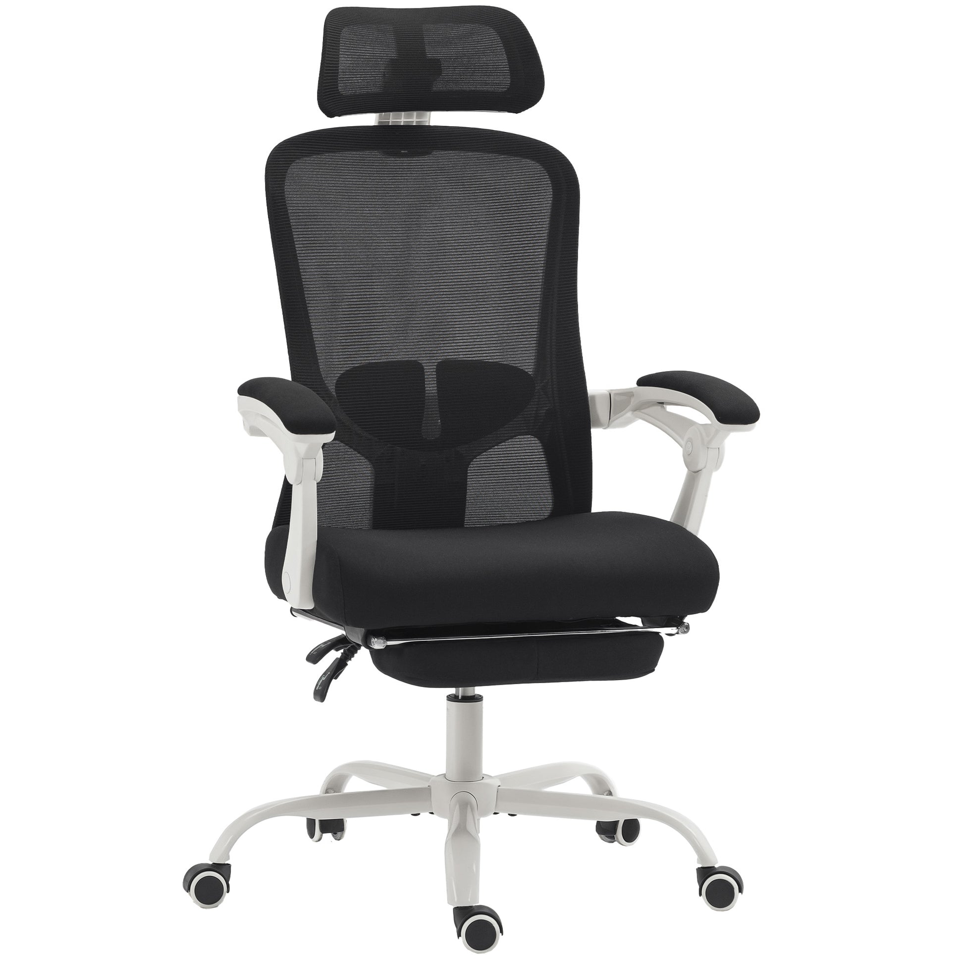 HOMCOM Ergonomic Mesh Reclining Office Chair with Adjustable Lumbar Support & Footrest, Black