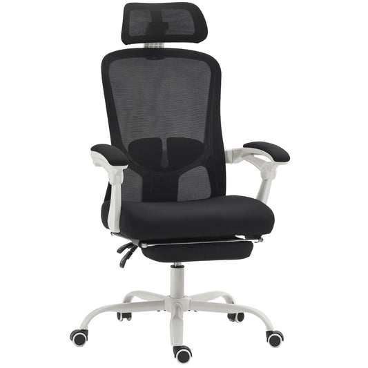 HOMCOM Ergonomic Mesh Reclining Office Chair with Adjustable Lumbar Support & Footrest, Black