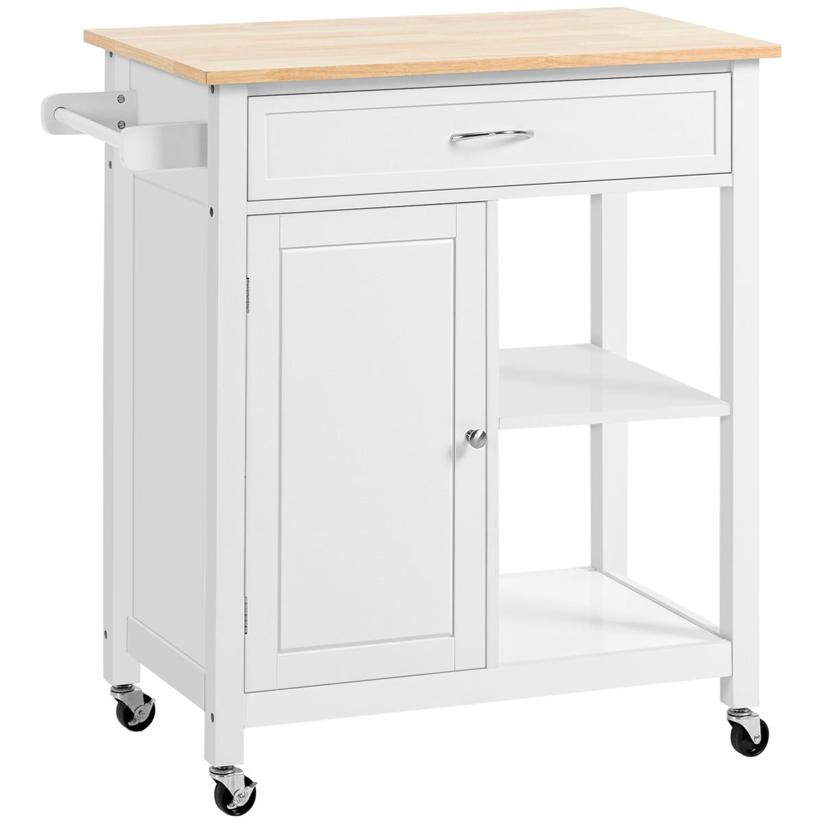 Rolling Kitchen Cart with Wood Top and Drawer – 33"W x 35"H