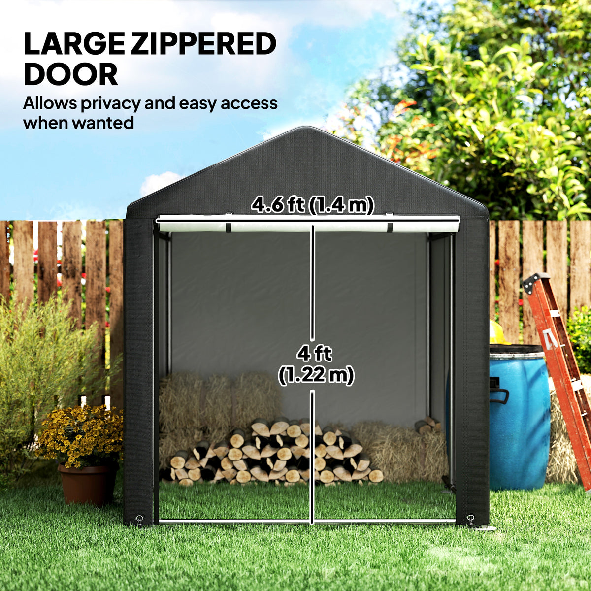Portable Bicycle Shed with Galvanised Steel Frame and Large Door, Waterproof Outdoor Shed for Garden Tools – Black