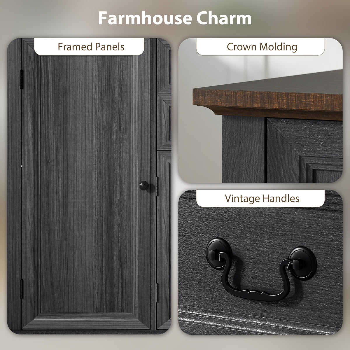 Farmhouse Sideboard with Charging Station and Thickened Top – 58"W x 34"H