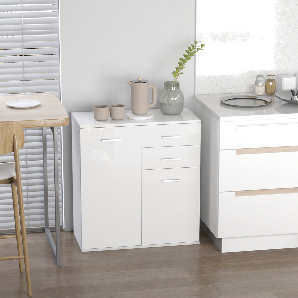 High Gloss Sideboard with 2 Drawers and 2 Doors – 28"W x 30"H